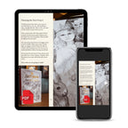 A digital mockup showing a tablet and smartphone displaying a PDF book or magazine page titled 'Planning the Next Project' with text, pencil sketches of faces, and a small book cover image, on a white background.