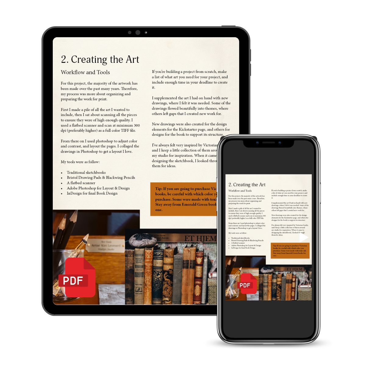 A digital document preview shown on two devices: a tablet and a smartphone. The screen displays a PDF page titled '2.