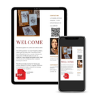 A digital mockup showing a tablet and smartphone displaying a website or document layout with a 'WELCOME' page, photographed on a clean white background.