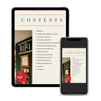 A digital PDF guide for selecting frames, shown on a tablet and smartphone screen mockup against a white background. The guide features a table of contents with a photo of a framed artwork.
