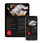 A digital mockup showing a tablet and smartphone displaying a PDF guide titled 'ART & FRAME: MIS-MATCHED SIZES' with a PDF icon, on a plain white background.